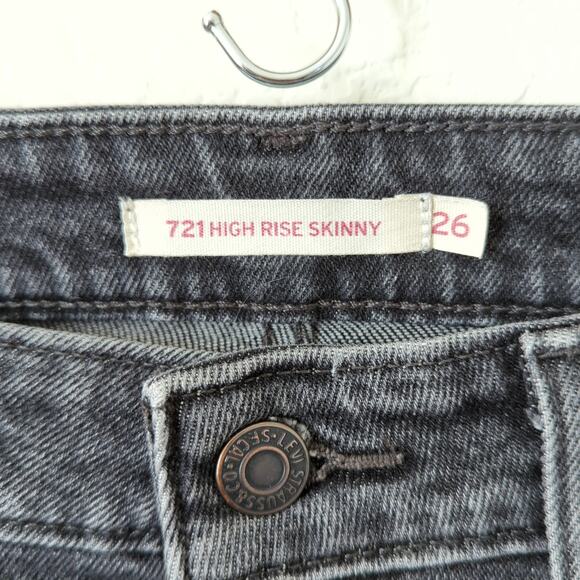 Levi's 721 High Rise Skinny Jeans 26 Distressed Ripped Vintage Wash Black Gray - Picture 3 of 6
